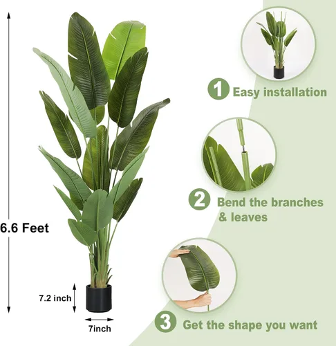 Vista 6 de Árbol Artificial de 6.6 Pies de Seda Ave del Paraíso Grande Plantas Falsas Grandes en Maceta Plantas de Piso de Seda Sintética Altas para Decoración