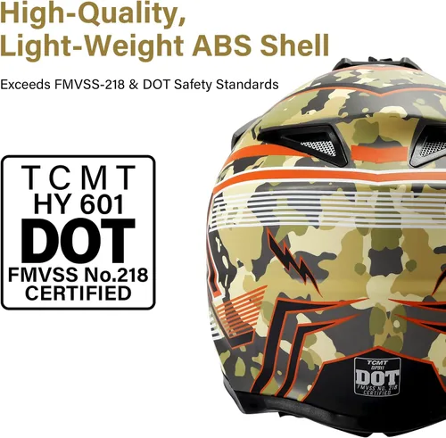 Vista 2 de TCMT Casco de motocicleta unisex para adultos, de cara completa, todoterreno, motocross, ATV, bicicleta de montaña, MX casco aprobado por DOT