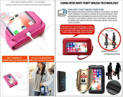 Vista 7 de Bolsa pequeña para teléfono con pantalla táctil con bloqueo RFID, bolso bandolera para mujer