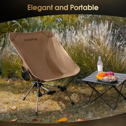 Vista 11 de Camptime Silla de camping portátil, silla de mochilero compacta ligera con bolsillo lateral, silla plegable de asiento ancho para camping