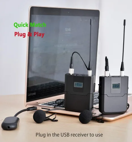 Vista 4 de Beltpack Micrófono Lavalier inalámbrico para YouTube, Podcasts, Conferencias