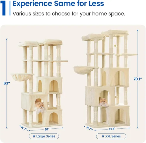 Vista 3 de MWPO Árbol grande para gatos de interior, torre de gatos de 63 pulgadas con 3 condominios para gatos, postes rascadores, pedestales acolchados, Beige