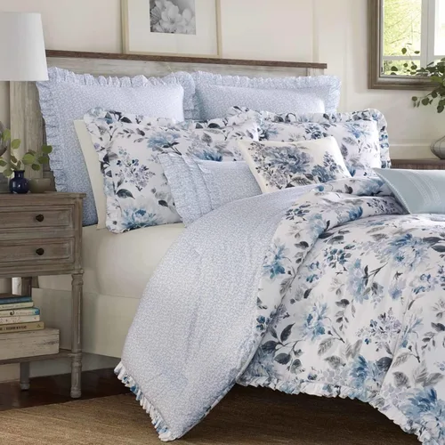 Vista 2 de Laura Ashley Home - Juego de funda de edredón tamaño individual, ropa de cama reversible de algodón con funda a juego, decoración ligera del hogar