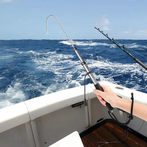 Vista 5 de SANLIKE Telescopic Fishing Gaff Aluminum Pole with Nonslip Rubber Handle Stainless Steel M8 Screw Hook Gris