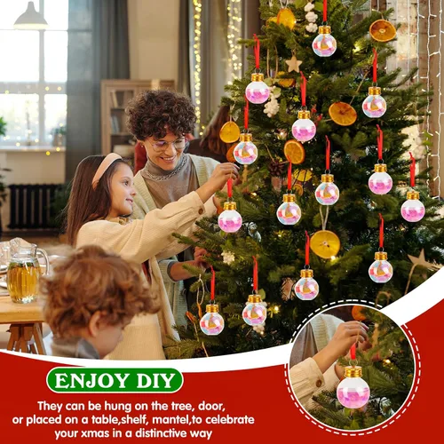 Vista 7 de FOIMAS 24 piezas Bolas de Navidad de Alcohol, Adornos de Árbol de Navidad Rellenables de Alcohol Transparentes Adornos Colgantes de Bola de Alcohol