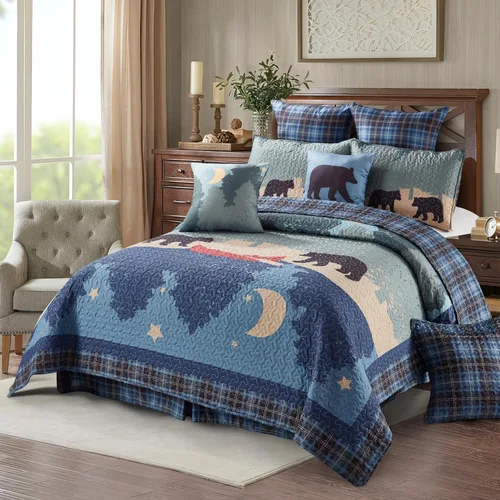 Vista 27 de Virah Bella Juego de ropa de cama King Lodge de 3 piezas, juego de edredón reversible rústico con fundas de almohada decorativas, panel familiar