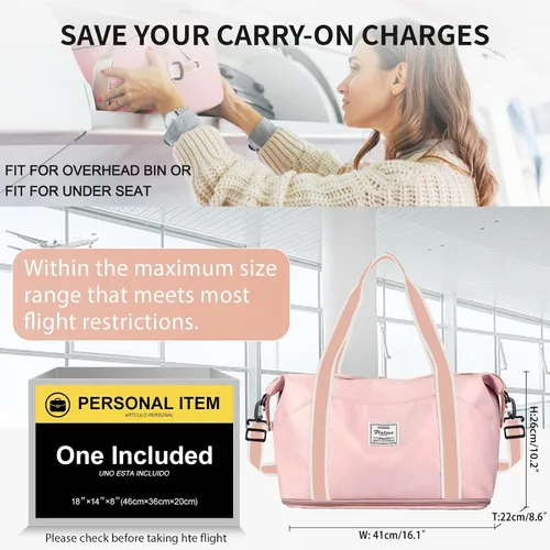 Vista 2 de Bolsa de viaje para mujeres y hombres, bolsa de fin de semana, T7-Rosa