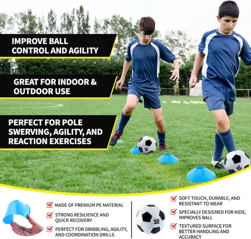 Vista 5 de 2 Set Kids Soccer Goals for Backyard with Training Equipment, Portable Foldable Practice Nets with Ball, Dice & Mat, Cones, Air Pump and Carry Bag