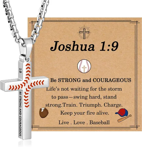 Vista 10 de Regalos de Pascua para niños y adolescentes, collares de cruz de béisbol para niños y hombres, de acero inoxidable que no destiñe, collar