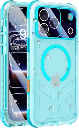 Vista 49 de Funda impermeable para iPhone 15 con Magsafe, protector de pantalla, cordón, IP68 militar de cuerpo completo a prueba de golpes, para deportes Negro