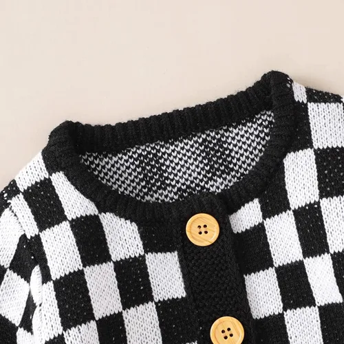 Vista 5 de SAYOO Mameluco de punto unisex para bebé, niña, niño, overol de punto a cuadros, de una pieza, suéter con botones