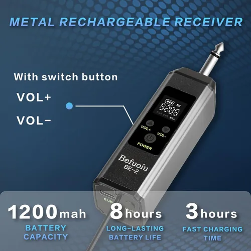 Vista 5 de Micrófono inalámbrico recargable UHF para cantar con bolso, micrófono dinámico de mano de metal con receptor, micrófono de karaoke inalámbrico