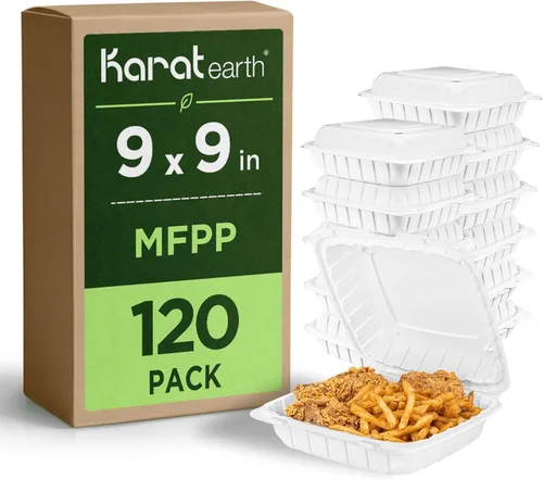 Vista 5 de KARAT EARTH Clamshell - Recipientes para alimentos para llevar [6"x6" - 400 unidades] Recipientes para llevar Aptos para microondas, seguros