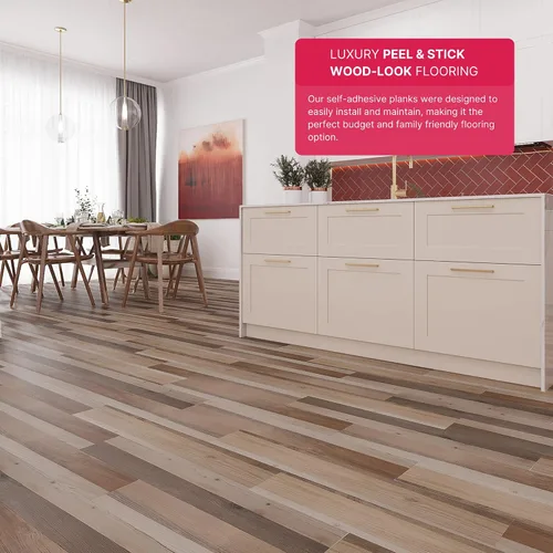 Vista 2 de LUCiDA SURFACES - Baldosas de vinilo de lujo, azulejos autoadhesivos para instalar uno mismo, 12 tablones con aspecto de madera, color granero