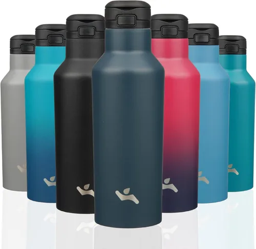 Vista 9 de Konokyo - Botella de agua aislada con popote, 25 onzas, doble pared de acero inoxidable al vacío con 2 tapas, cielo