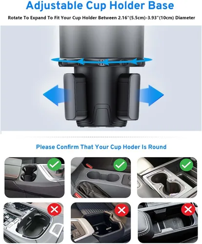 Vista 3 de Expansor de Portavasos para Coche 2 en 1 Extensor Adaptador de Portavasos Multifuncional para Coche con Base Ajustable Compatible con Hydro Flask