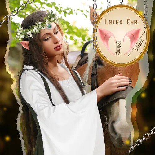 Vista 6 de Bonuci 6 Pcs Medieval Renaissance Fairy Costume Women Halloween Elf Cosplay Outfits Victorian Dress Elf Ears Fairy Headpiece