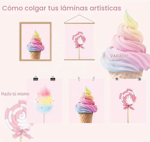 Vista 4 de Póster de arte de pared de caramelo, impresiones artísticas de helado Rosa
