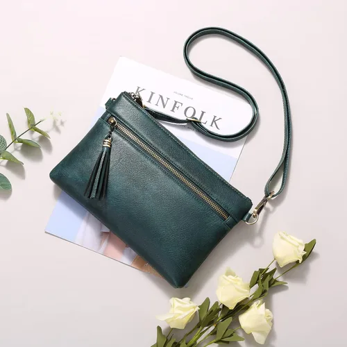 Vista 7 de GAEKEAO Bolso cruzado para mujer, pequeño bolso de hombro de cuero auténtico, bolso cruzado con cremallera superior de muñeca