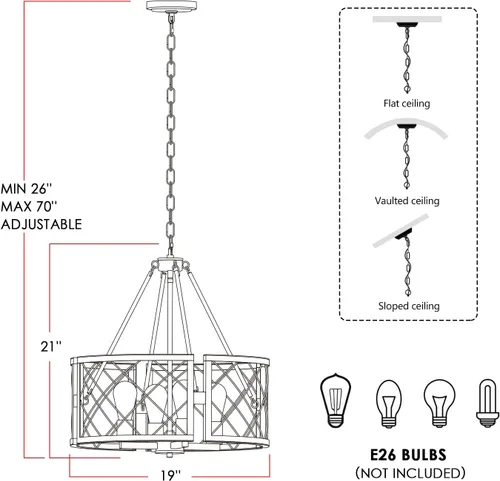 Vista 5 de SANTOSTOCK Candelabro Moderno de Granja, Lámpara de Araña Rústica de 4 Luces para Comedor, Accesorio de Iluminación para Isla de Cocina, Luz