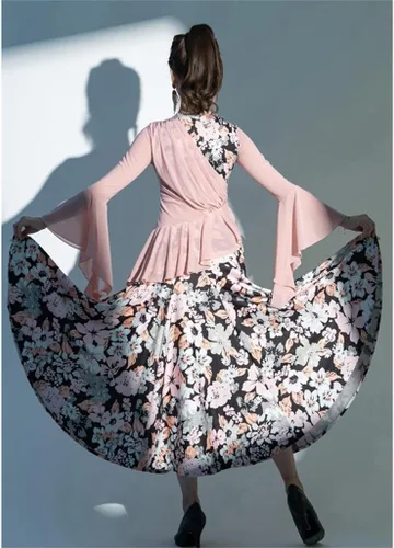 Vista 5 de LLAMN - Disfraces de baile de flora de malla, manga larga, vestido de baile de tango Foxtrot (color D, talla código M)