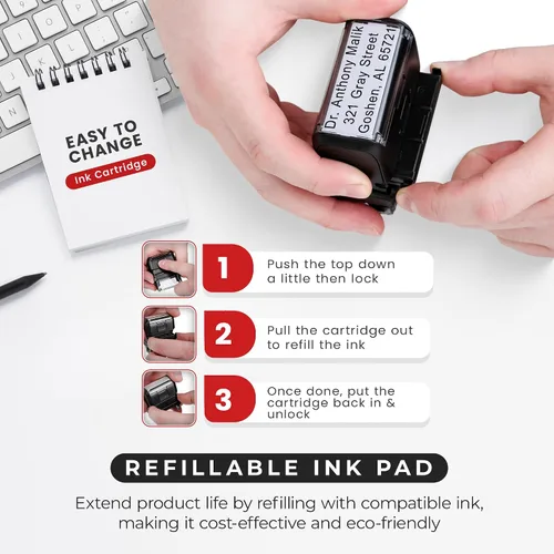 Vista 6 de Promot - Sello autoentintado de 1 línea (pequeño) - sello personalizado de 3 líneas - sello de goma personalizado para nombre, oficina, empresa