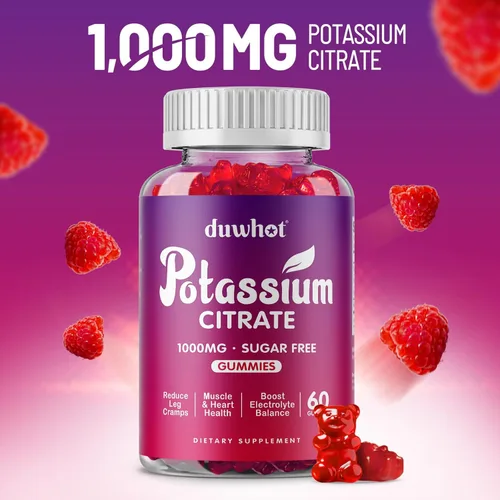 Vista 2 de duwhot Gomitas de citrato de potasio de 1000 mg, suplemento de potasio para adultos, mujeres y hombres, ayuda a calambres en las piernas y la salud