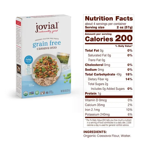 Vista 2 de Jovial Orzo de mandioca sin granos – Pasta orzo sin gluten, pasta de yuca, pasta paleo, sin granos, pasta 100% orgánica, certificada por USDA, sin