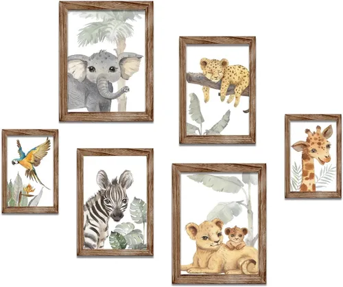 Vista 9 de HLJ ART Arte de pared para guardería de animales de safari: decoración de pared de guardería de bosque, juego de 6, imágenes de animales de bebé