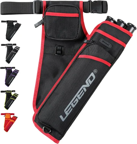 Vista 12 de LEGEND First Archery - Funda para flechas, carcaj de cadera con cinturón ajustable y 3 tubos de flecha, material de nailon duradero con ranura en T