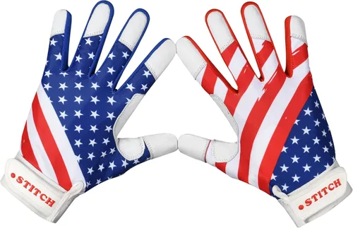 Vista 9 de Guantes de bateo Dot Stitch con bandera de EE. UU. para béisbol y sóftbol, guantes de bateo con bandera americana, guantes de béisbol para niños