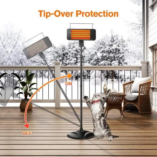 Vista 6 de Calentadores para exteriores para patio, 1500 W, 3 modos de calor y temporizador de 12 horas, calentador eléctrico impermeable IP54 con altura