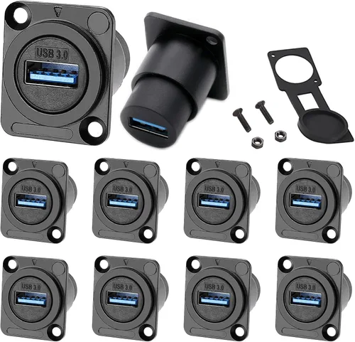 Vista 7 de PENGLIN Enchufe impermeable USB 3.0 de 2 piezas, tipo D, montaje en panel USB, conector sin soldadura, hembra a hembra, acoplador de señal a través