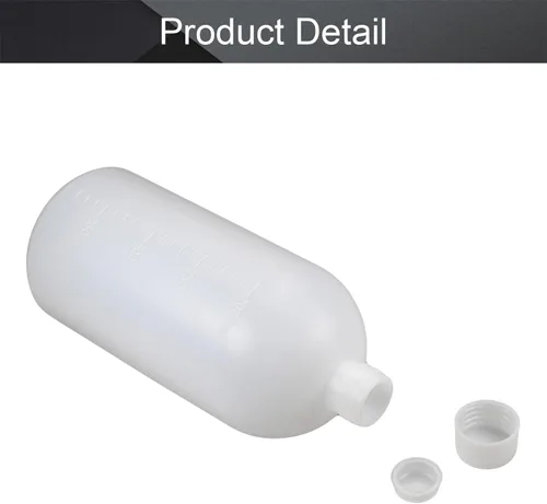 Vista 4 de Othmro 5 botellas de polietileno de 33.8 fl oz/33.82 onzas, botella cilíndrica de reactivo químico de laboratorio, botella de reactivo