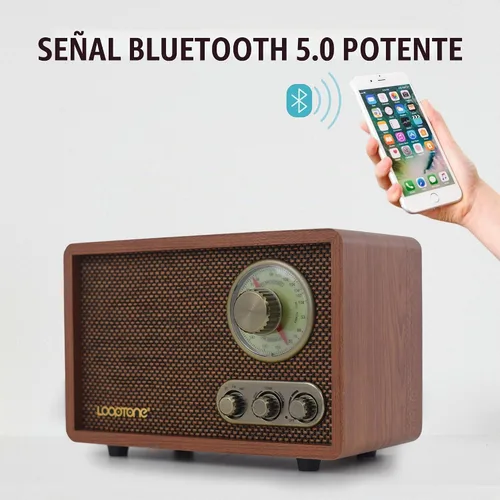 Vista 2 de Radio vintage AM FM Classic Retro Bluetooth con control de graves agudos