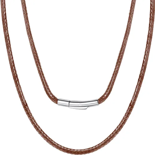 Vista 9 de ChainsPro Leather Necklace Cord for Men,Braided Wax Rope Chain for Pendants Negro