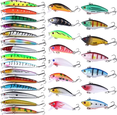 Vista 11 de Kit mixto de señuelos de pesca incluye señuelo minnow, popper, crankbait y anzuelo de pesca para pesca en agua salada y agua dulce de trucha, lubina