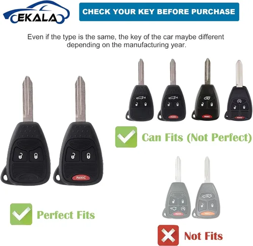 Vista 2 de EKALA para Funda de Llavero con Llavero de Cuero, Funda de Llavero de 5 Botones de TPU Compatible con 2007-2018 Wrangler Compass Patriot, Dodge Ram