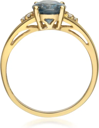 Vista 3 de Gin & Grace Anillo de topacio azul Londres de oro amarillo de 10 quilates con diamantes para mujer, joyería hecha a mano con forma de topacio azul