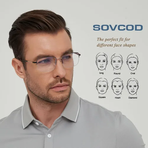 Vista 2 de SOVCOD Progressive Multifocus Reading Glasses for Men Blue Light Blocking Metal Frame Spring Hinge Multifocal Readers