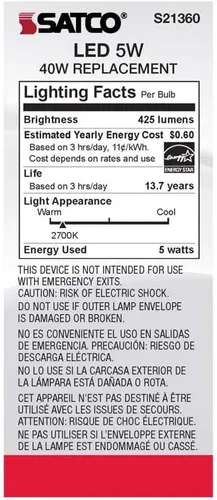 Vista 7 de Satco 6Pk 5w ST19 LED 2700K base media regulable - 40w equiv