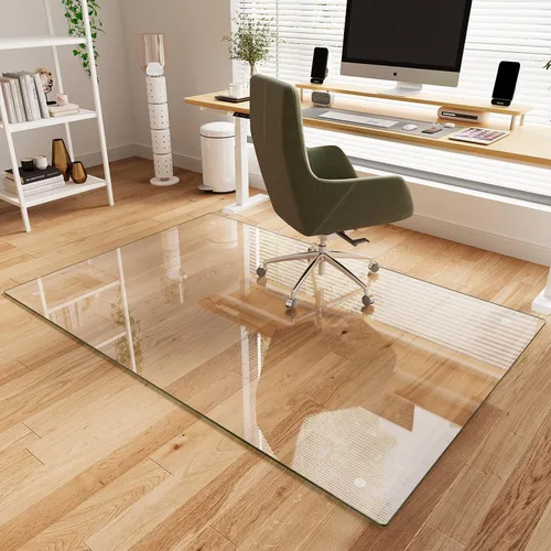 Vista 29 de Koonmi Tapete para silla de vidrio templado para suelos de madera dura y alfombras, 30" x 48" gris, protector de piso de oficina de servicio pesado