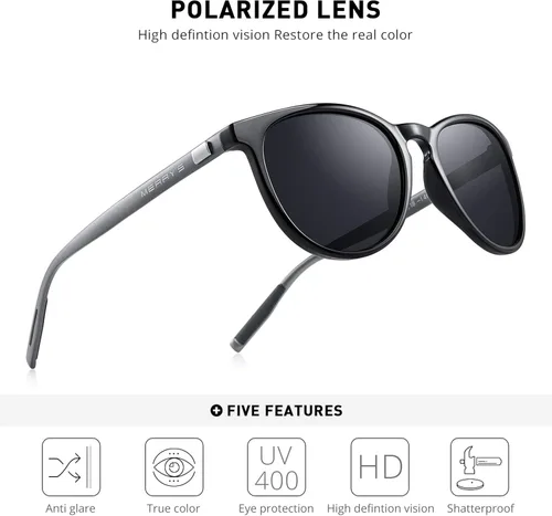 Vista 5 de MERRY'S Polarized Sunglasses for Women Men Vintage Retro Classic Round Frame Aluminum Legs S8288