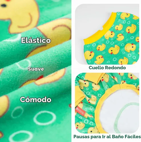 Vista 4 de KYEESE - Pijama de terciopelo para perros, con patrón de patos amarillos, ropa elástica y suave para cachorros y perros pequeños, mameluco cómodo