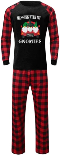 Vista 4 de Pijamas de Navidad para la familia, conjunto de pijamas a juego divertido de Navidad, ropa de descanso de manga larga a cuadros para mujeres