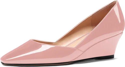 Vista 10 de MODENCOCO Zapatos de tacón bajo con cuña de tacón bajo para mujer, con puntera cuadrada, 2 pulgadas Beige