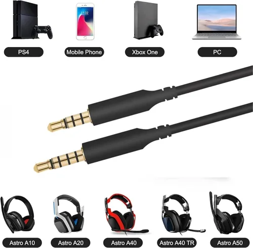 Vista 4 de Sqrmekoko Detachable Mic + 3.5mm Audio Cable Replacement for Astro A40 / A40 TR Gaming Headset, Noise Cancelling Boom Microphone & Aux Cord Combo