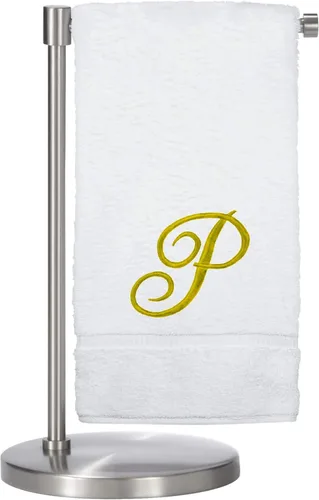 Vista 19 de Script R - Toalla de baño con monograma, regalo personalizado, 27 x 54 pulgadas, juego de 1 toalla bordada con texto dorado, 100% algodón turco Navy