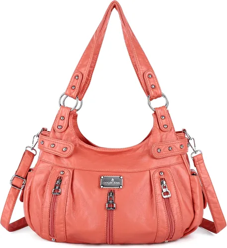 Vista 17 de Angelkiss Bolsos grandes y carteras para mujer de cuero sintético lavado tipo hobo, bandolera, bolso cruzado, bolso de hombro, bolso de mano