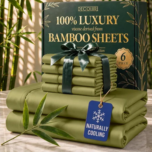 Vista 21 de DECOLURE Sábanas de Viscosa 100% Derivada de Bambú Tamaño Full - Juego de Sábanas de Lujo de 6 Piezas Naturalmente Refrescantes, Ultra Suaves Negro
